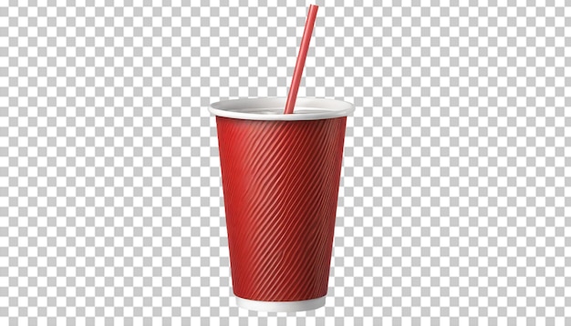 PSD taza de papel rojo con paja para beber en un fondo transparente.