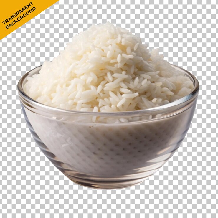 PSD taza de pila de arroz blanco en un fondo transparente