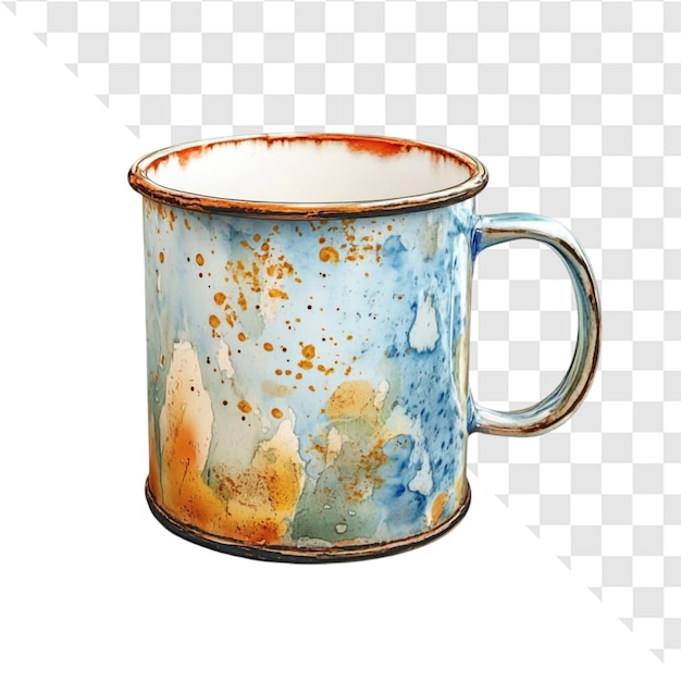Taza pintada a mano de color azul y naranja rústico recipientes de bebida cálidos y acogedores