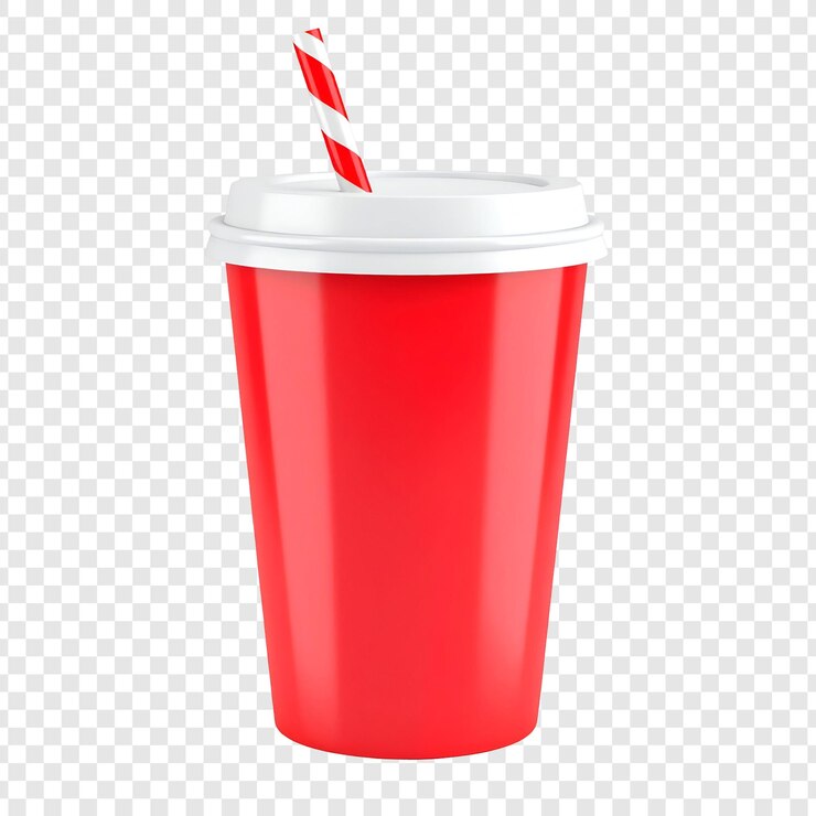 PSD taza de plástico roja para bebidas con paja