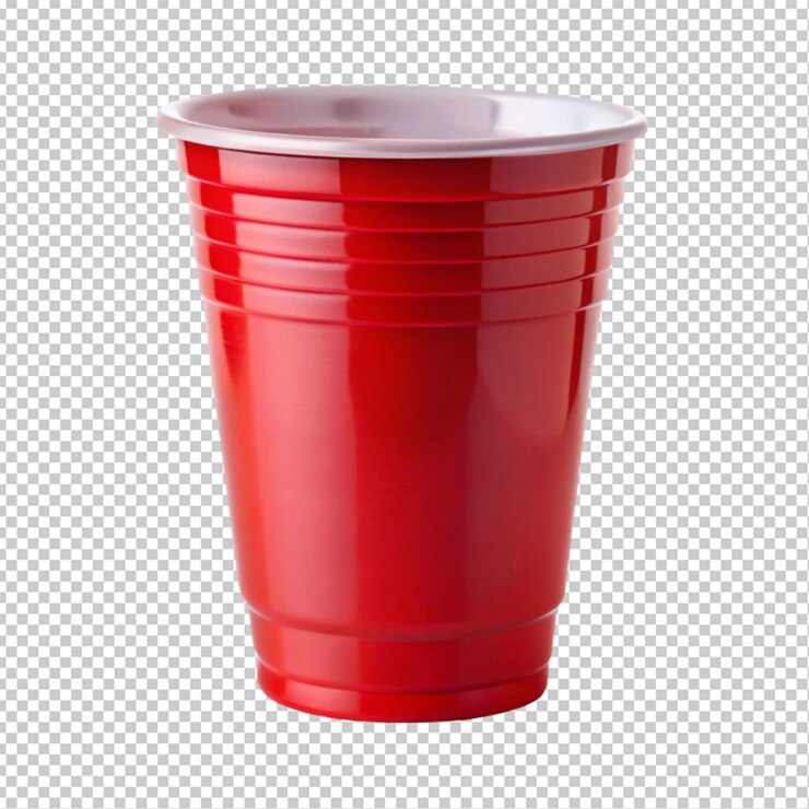 PSD taza de plástico roja para fiestas de fondo transparente