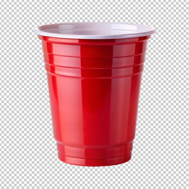 PSD taza de plástico roja para fiestas de fondo transparente