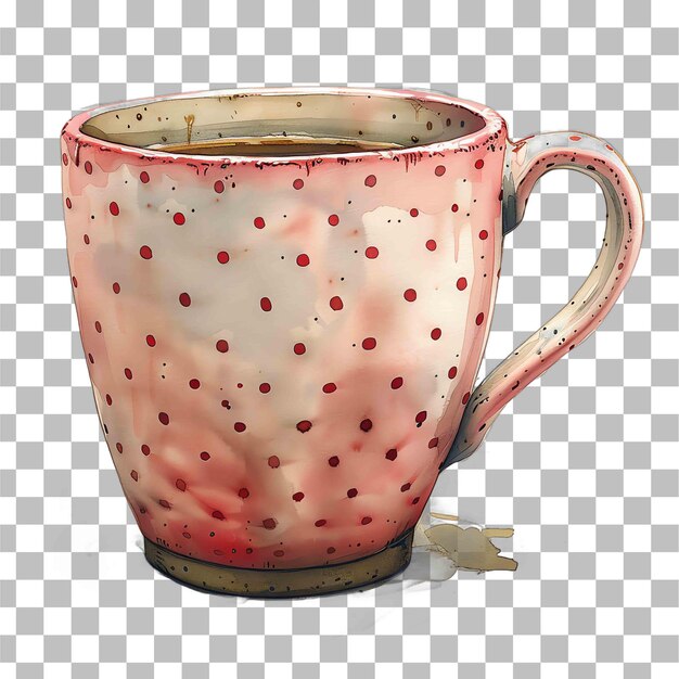 PSD una taza con puntos rosados en acuarela.