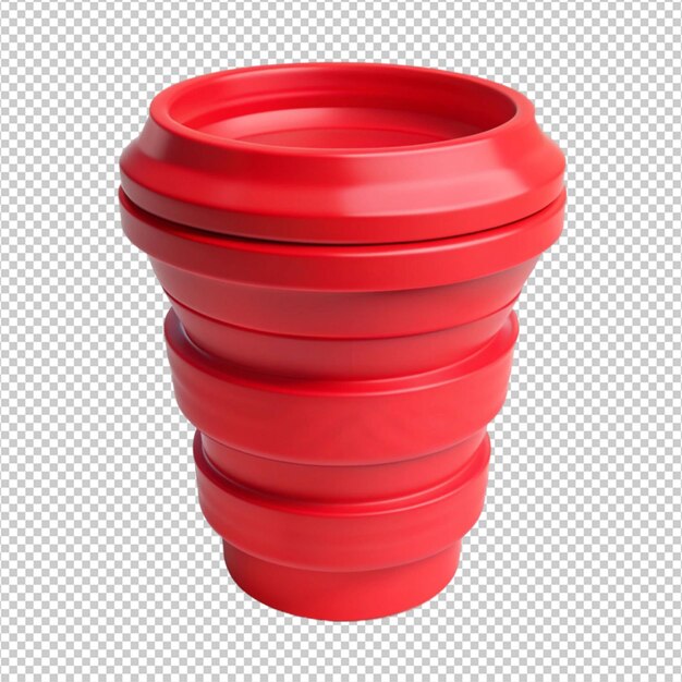 taza roja de plástico plegable reutilizable sobre un fondo blanco