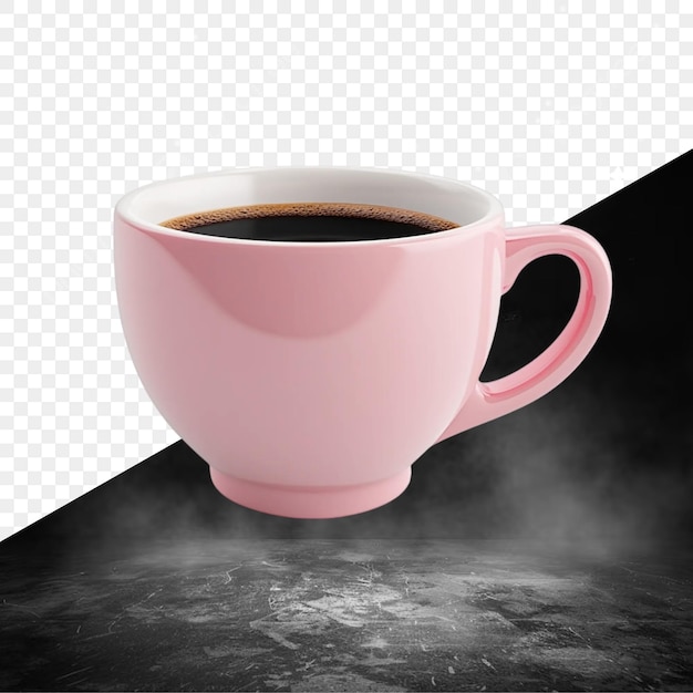 una taza rosa de café con las palabras chocolate caliente en él