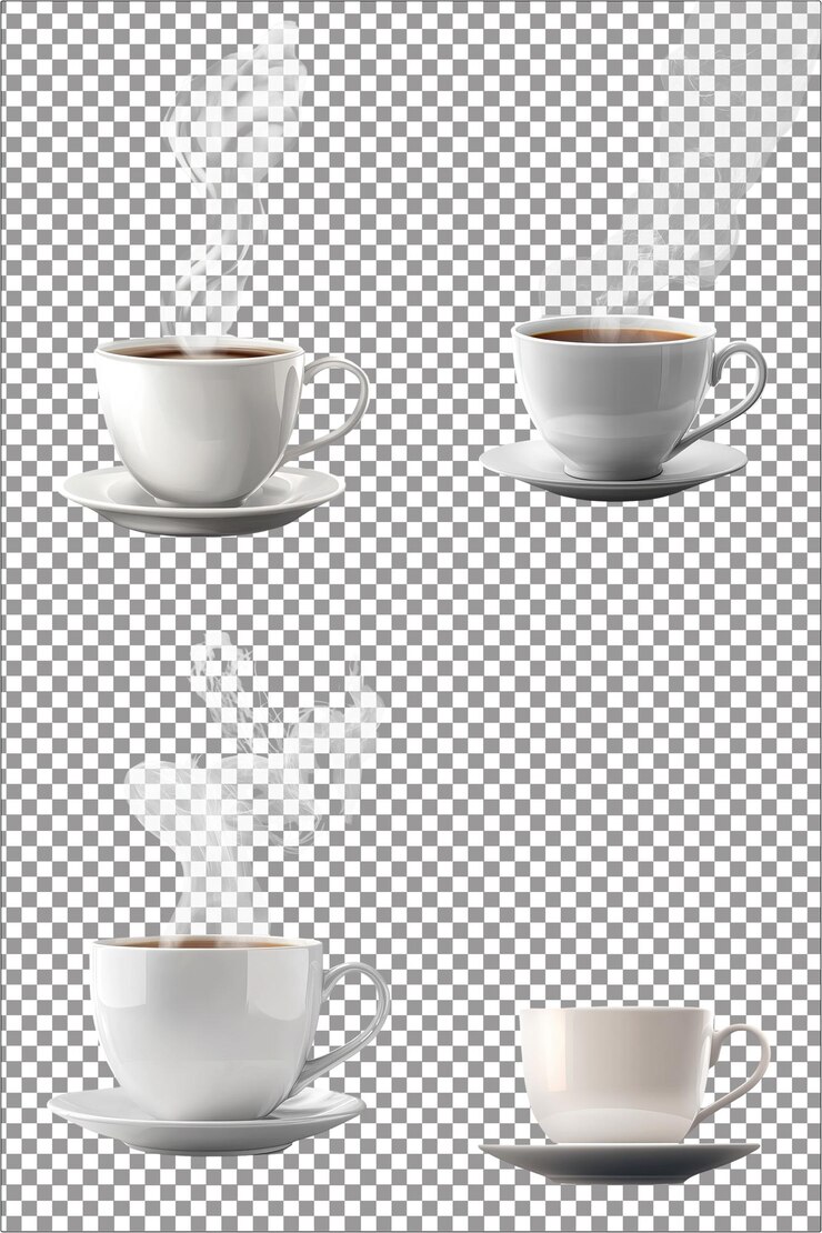 Taza de té blanca con vapor que se levanta escena acogedora y acogedor de bebidas calientes hiperrealista blanco aislado