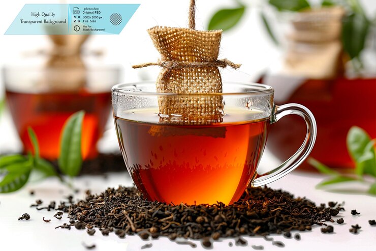 PSD una taza de té con una bolsa de té en la parte superior