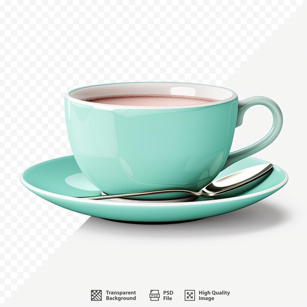 Una taza de té con una cuchara en un plato con una cuchara.