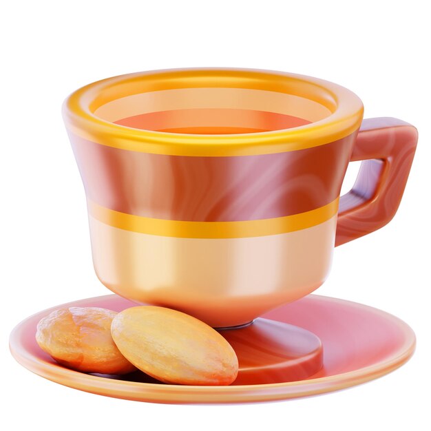 una taza de té con el icono de renderización 3D