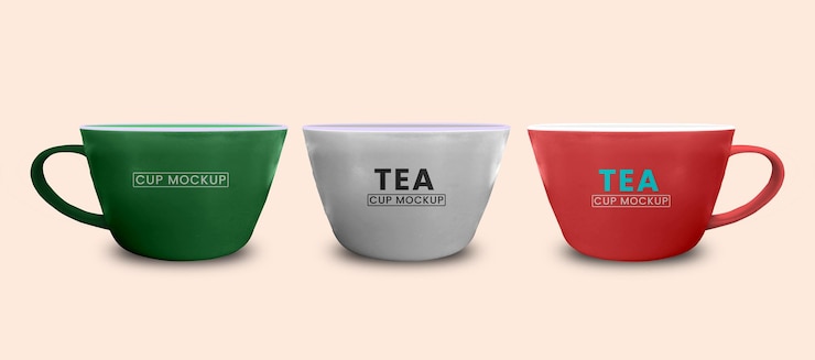 PSD taza de té mockup diseño psd plantilla una taza de té con la palabra té en él