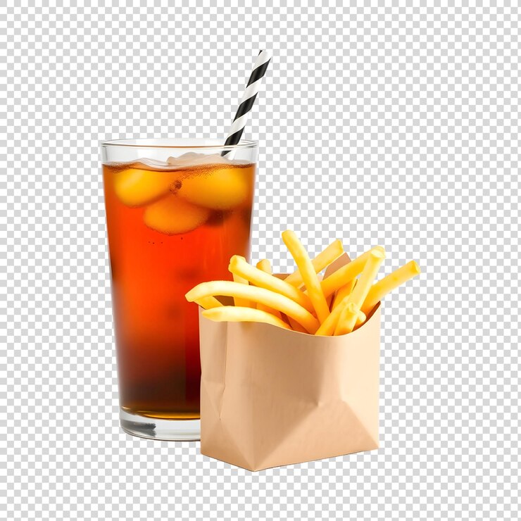 PSD una taza de té y papas fritas con una pajita en ella