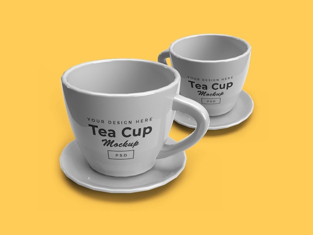 Taza de té en un plato maqueta 3d