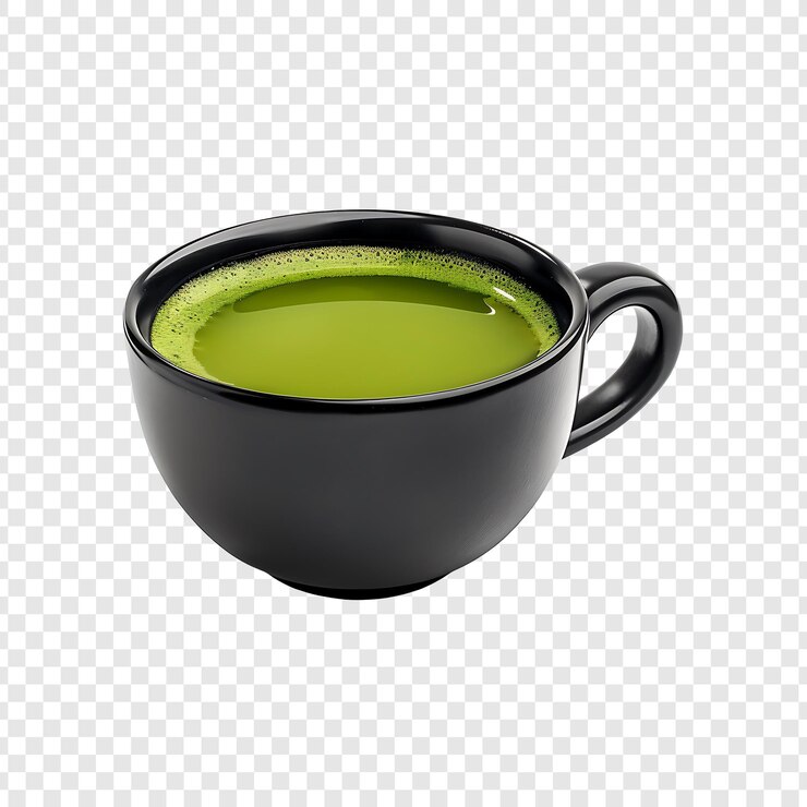 Taza de té verde con fondo transparente