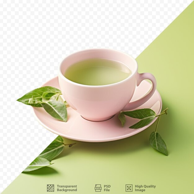 Taza de té verde japonés sobre una superficie de fondo transparente