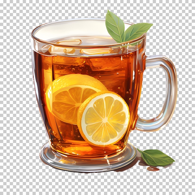 PSD taza de té verde con limón aislado en un fondo transparente