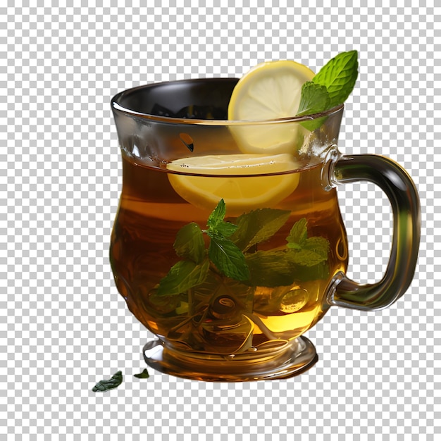 PSD taza de té verde con limón aislado en un fondo transparente