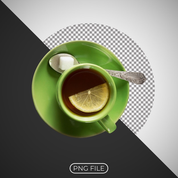 una taza de té verde con un limón en ella