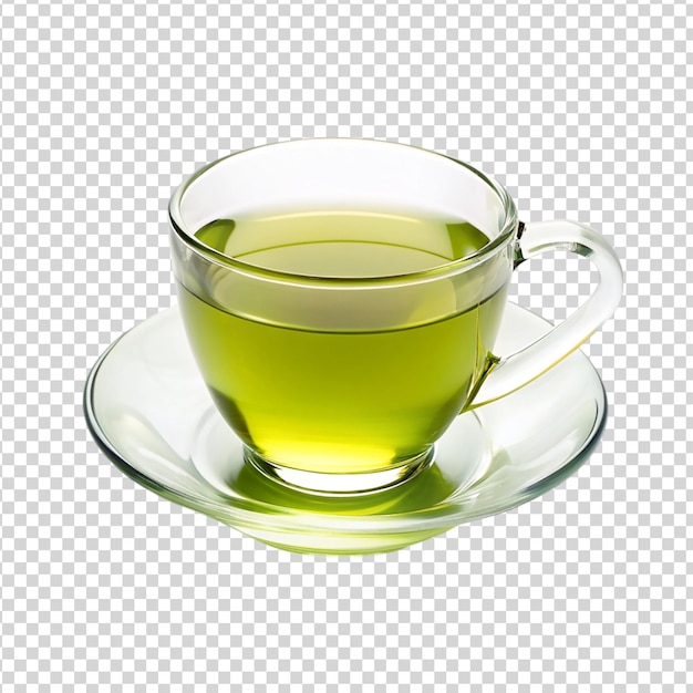 PSD taza transparente de té verde aislada sobre un fondo transparente