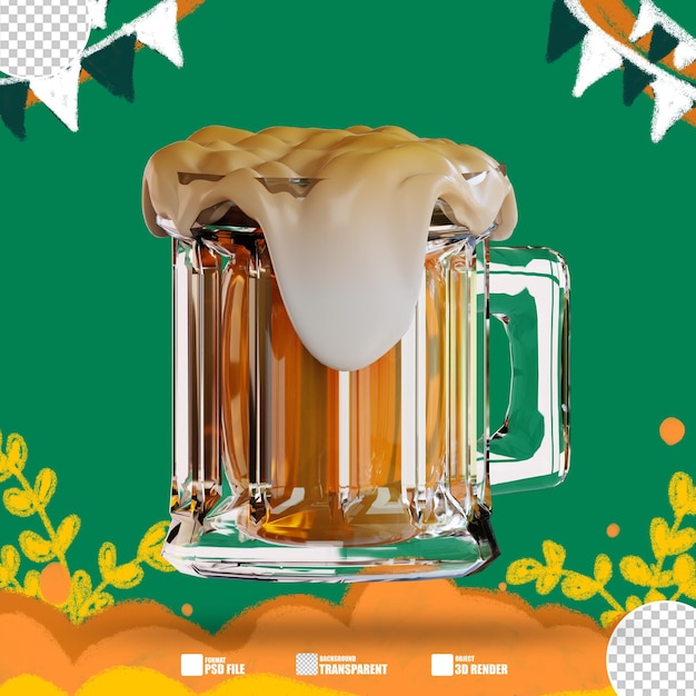 PSD taza de vidrio con ilustración 3d con un líquido de cerveza grande dentro 2