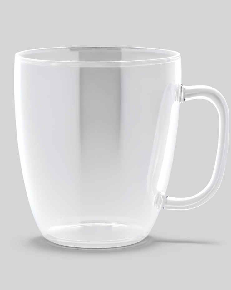 PSD taza de vidrio transparente de doble pared con café espresso aislado sobre un fondo blanco con png
