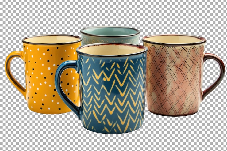 PSD las tazas de cerámica de colores dispuestas en un entorno casual para un momento acogedor de café