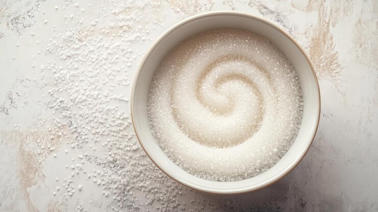 PSD un tazón de azúcar blanco dulce en una espiral