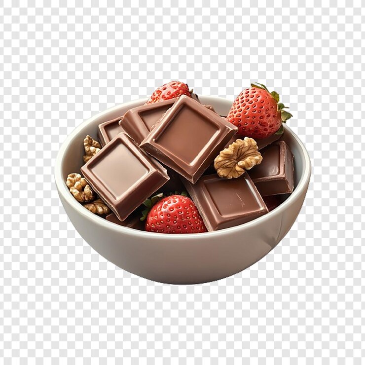 PSD un tazón de chocolates y chocolates con una fresa en él