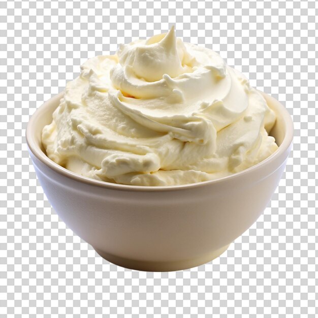 Un tazón de crema batida sobre un fondo transparente