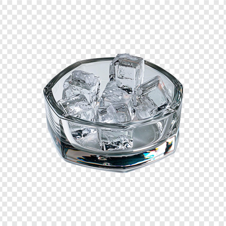 PSD un tazón de cubos de hielo con cubos de hielo en un fondo transparente