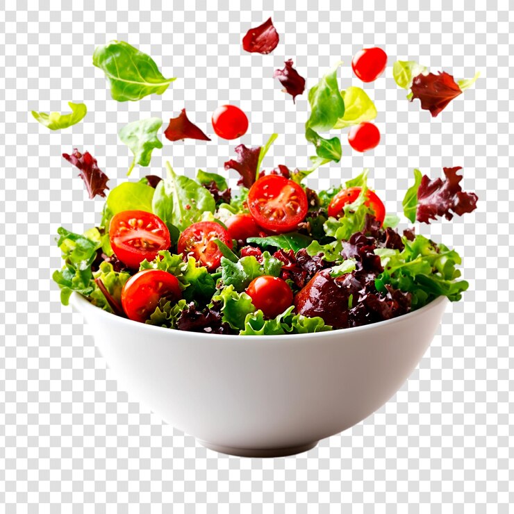 PSD un tazón de ensalada fresca con tomates y verduras de hojas deliciosas