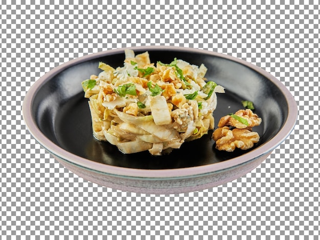 Tazón de ensalada con una verdura de hoja verde en un plato con fondo transparente