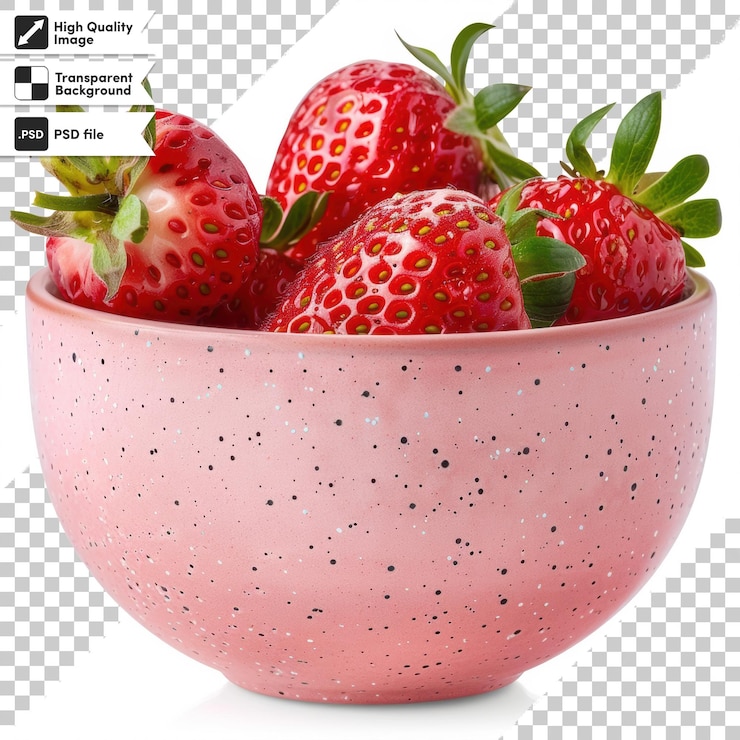 PSD un tazón de fresas con una imagen de una fresas en él
