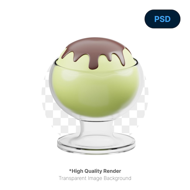 Tazón de helado de aguacate icono 3d psd premium