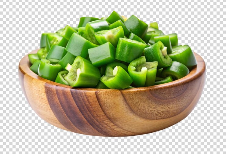PSD un tazón de madera con pimienta verde y un tazó de madera con un fondo de madera