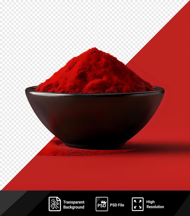 PSD tazón de psd con polvo de pimienta roja en un fondo rojo png