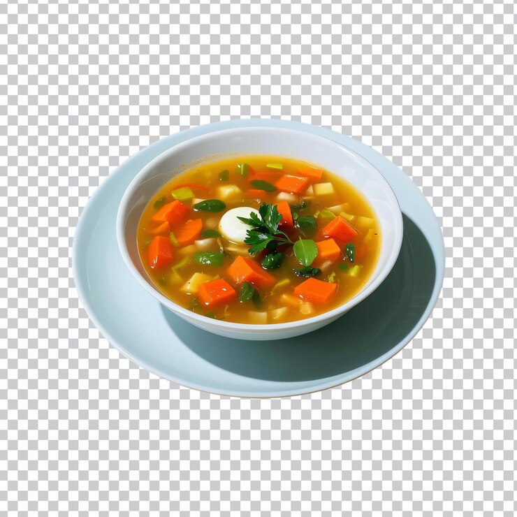 PSD un tazón de sopa de verduras aislado sobre un fondo transparente
