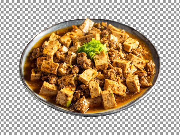 PSD un tazón de tofu con salsa y cebollas verdes