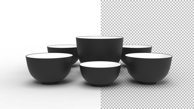 PSD tazones vista frontal con sombra 3d render