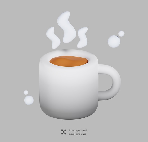 Tazza bianca della cioccolata calda isolata. Concetto dell'icona simbolo di Capodanno e inverno. Illustrazione di rendering 3D.