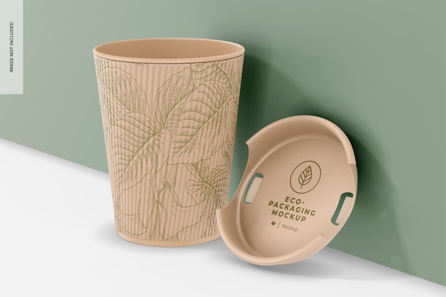 Tazza da caffè ecologica con coperchio Mockup vista sinistra
