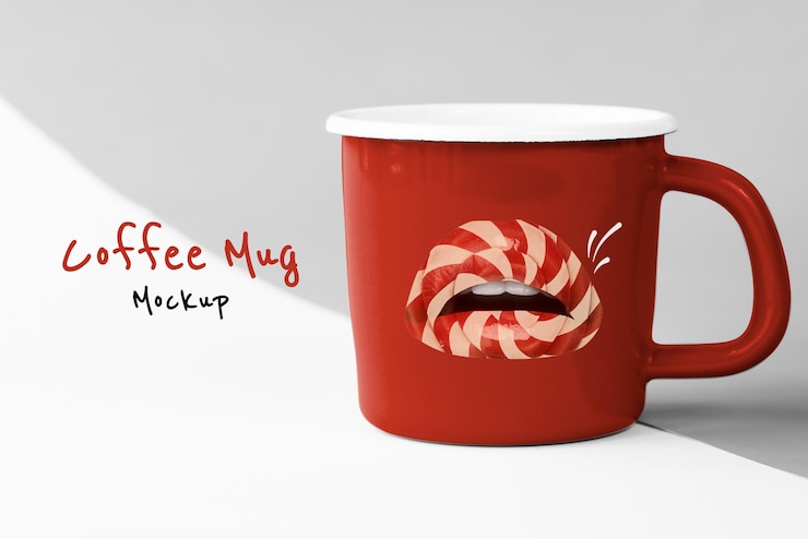 PSD tazza da caffè rossa labbra carine lecca-lecca per san valentino
