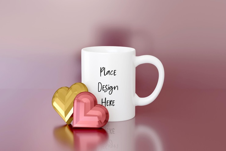 PSD tazza da caffè vuota da 11 once mockup di san valentino con cuori modello di tazza da tè per la presentazione del logo