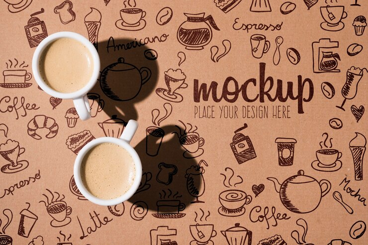 PSD tazze di caffè con ombre mock-up