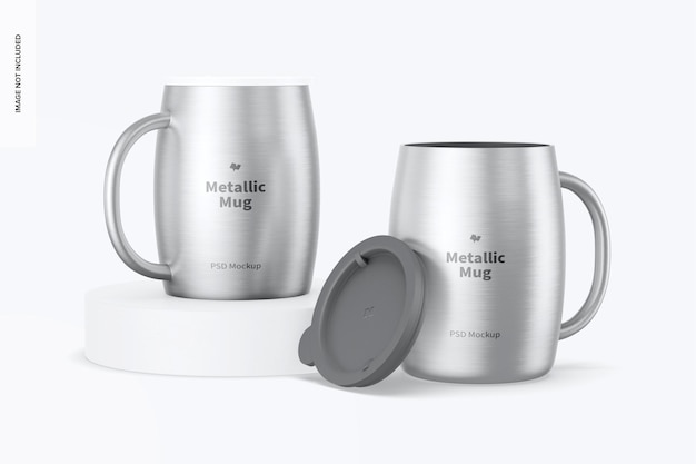Tazze metalliche con coperchio mockup