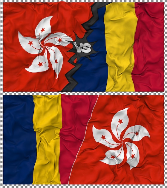 Le Tchad contre Hong Kong Half Combined Flag Cloth Bump Texture Rendering 3D (en anglais)