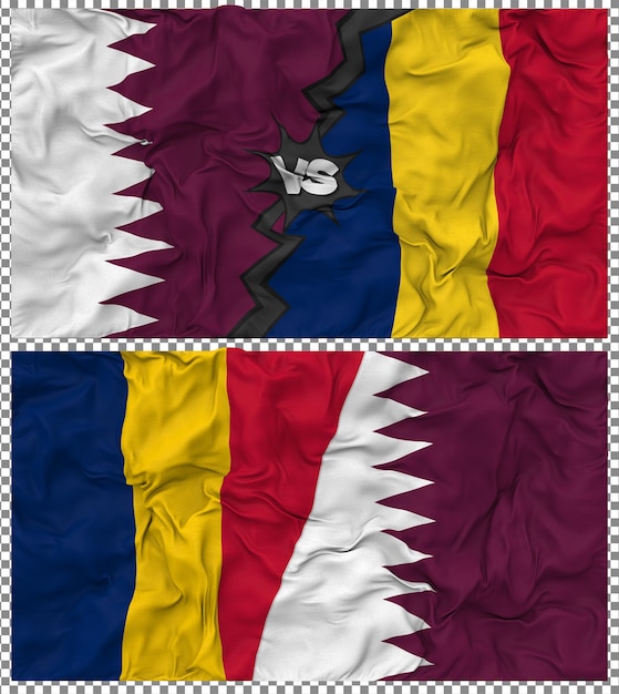 Le Tchad contre le Qatar Half Combined Flag Cloth Bump Texture Rendering 3D