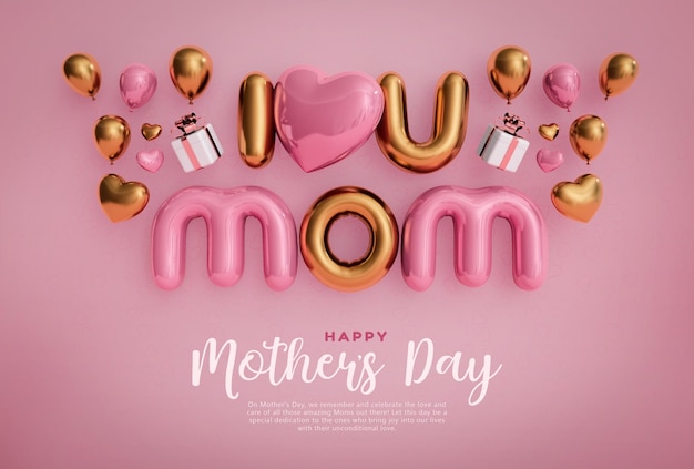 Te amo mamá feliz día de la madre plantilla de diseño de banner