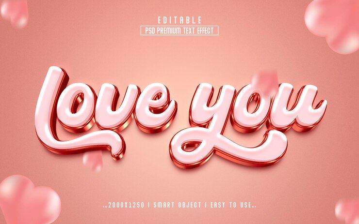 Te amo PSD de efeito de texto editável em 3D com plano de fundo Premium