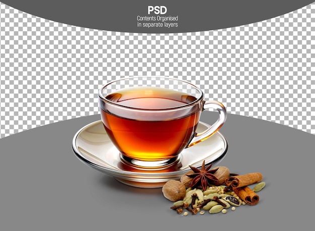 tè di masala in tazza trasparente isolato su sfondo trasparente