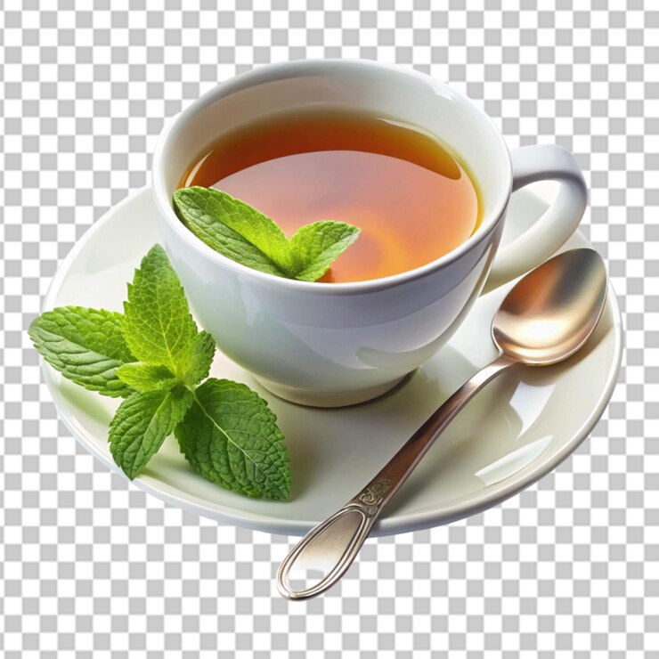 PSD té de hierbas fresco con una hoja verde sobre un fondo transparente